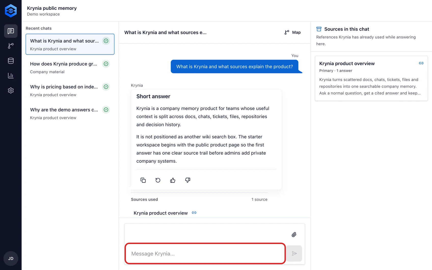 Ask and verify a cited answer: step 1. Open Ask and write one focused question with the product, project or policy name.