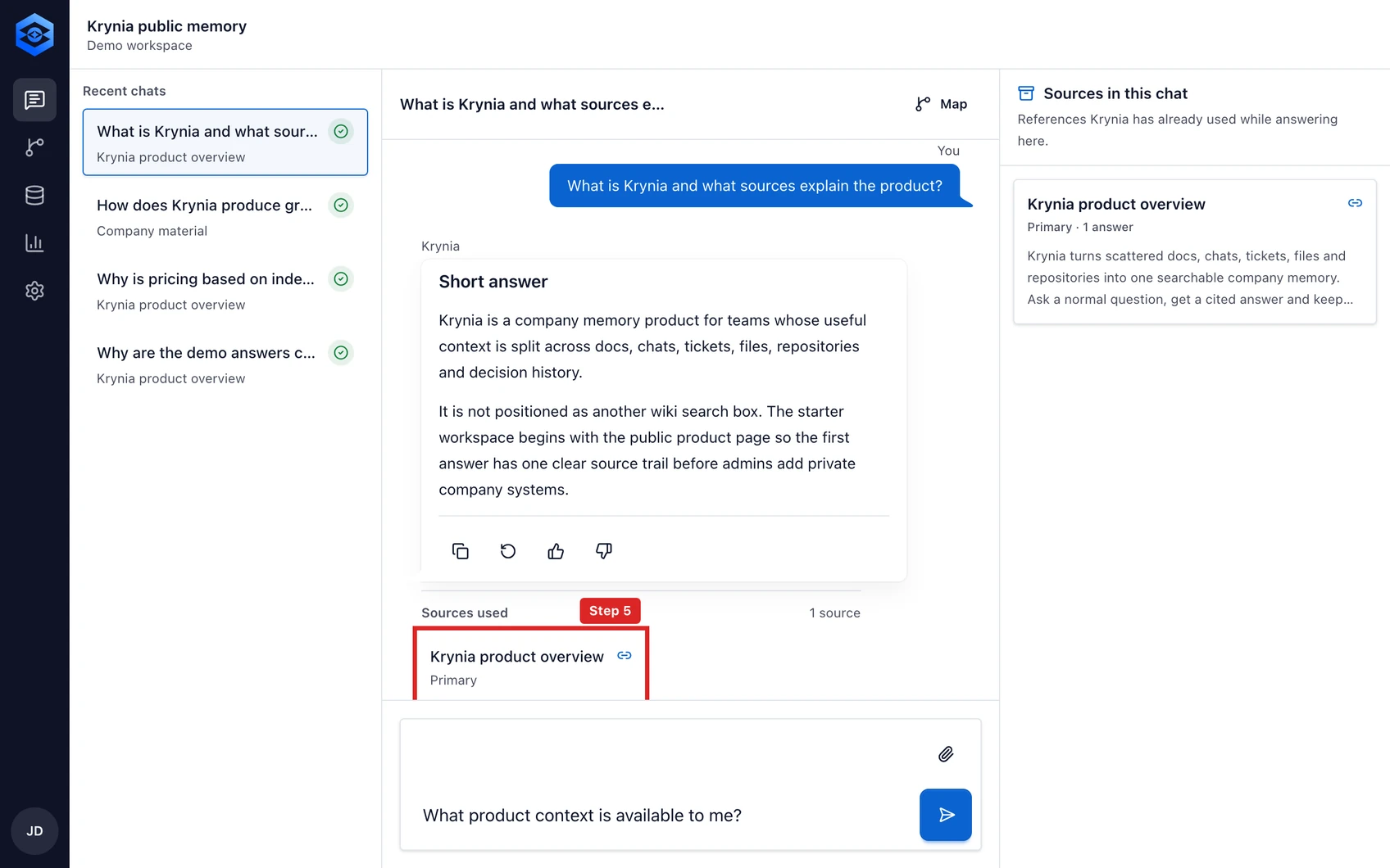 Ask and verify a cited answer: step 5. Open the original source before using the answer for a sensitive or irreversible decision.